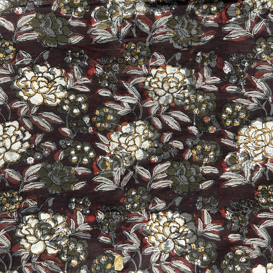 Dabu Brown Floral Hand Block Printed Fabric