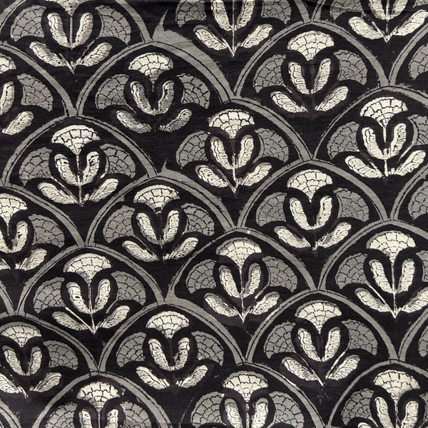 Dabu Black Floral Hand Block Printed Fabric