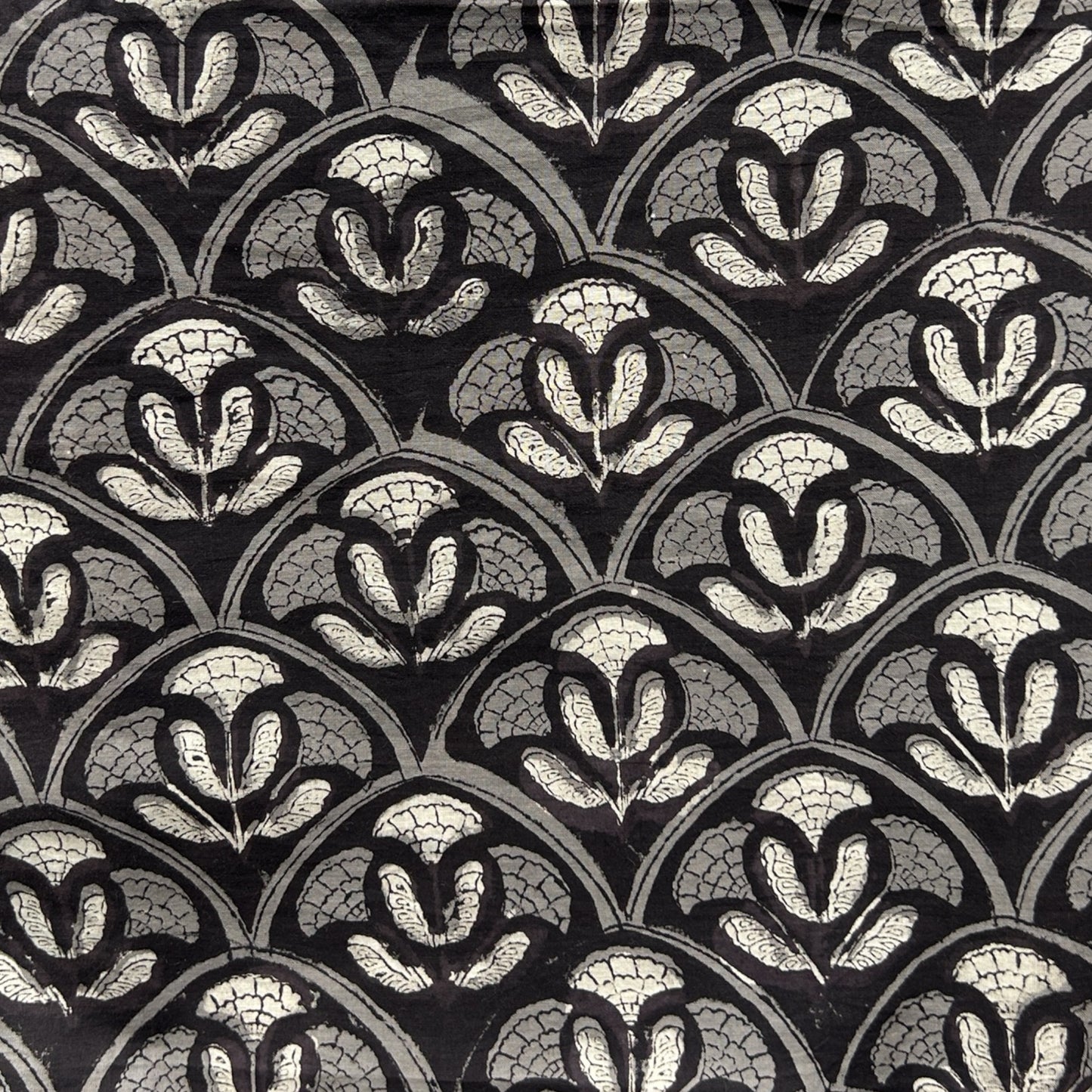 Dabu Black Floral Hand Block Printed Fabric