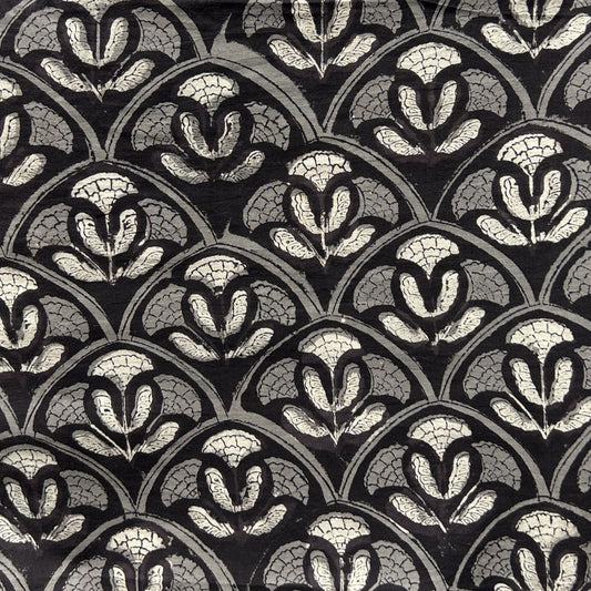Dabu Black Floral Hand Block Printed Fabric