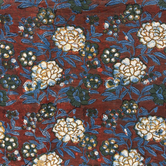 Dabu Brown Floral Hand Block Printed Fabric