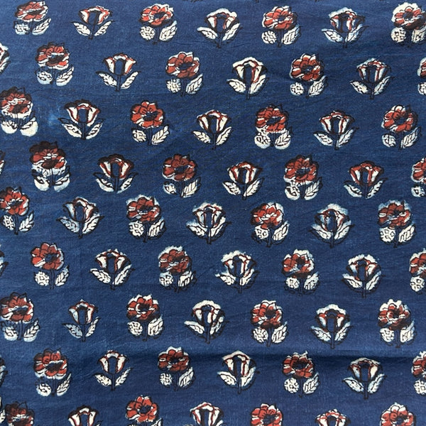 Dabu Blue Floral Hand Block Printed Fabric