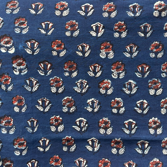Dabu Blue Floral Hand Block Printed Fabric