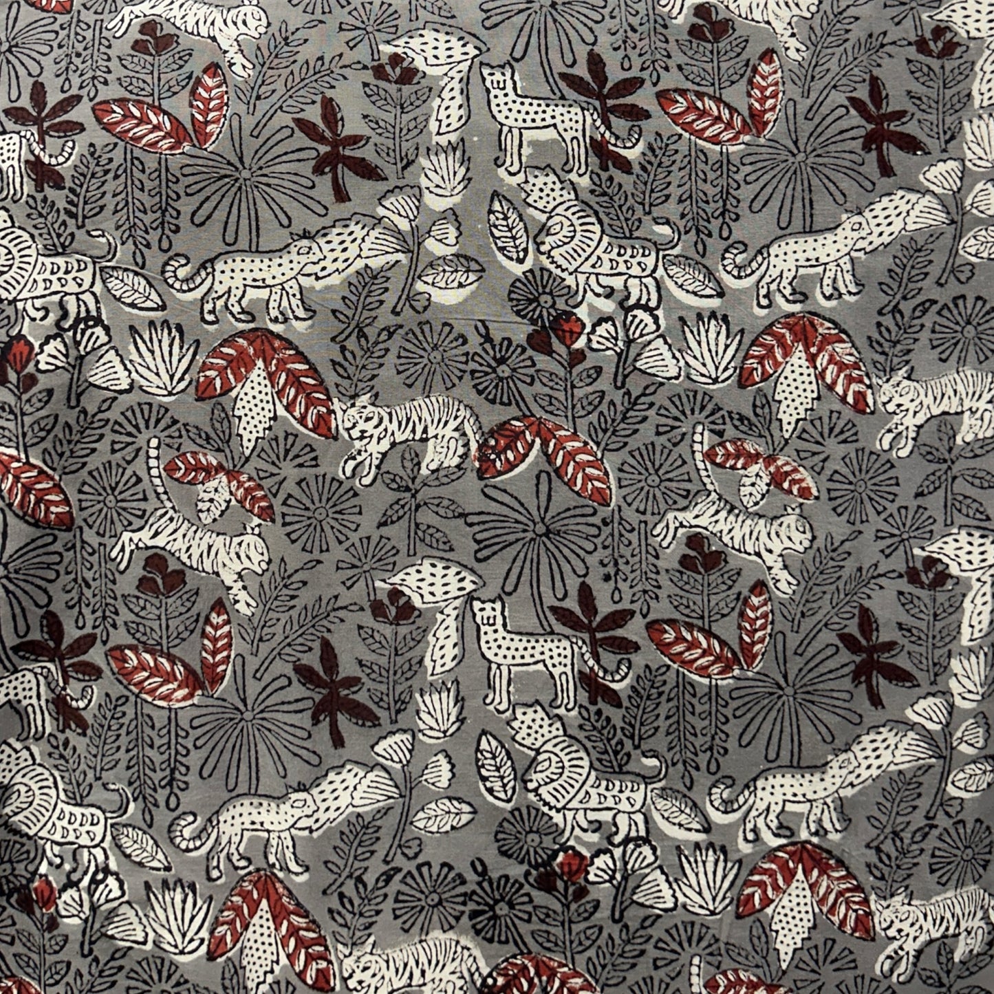 Dabu Grey Animal Motif Hand Block Printed Fabric