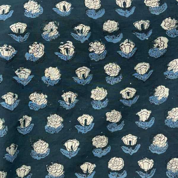 Dabu Turquoise Green Floral Hand Block Printed Fabric
