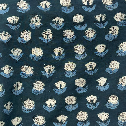 Dabu Turquoise Green Floral Hand Block Printed Fabric
