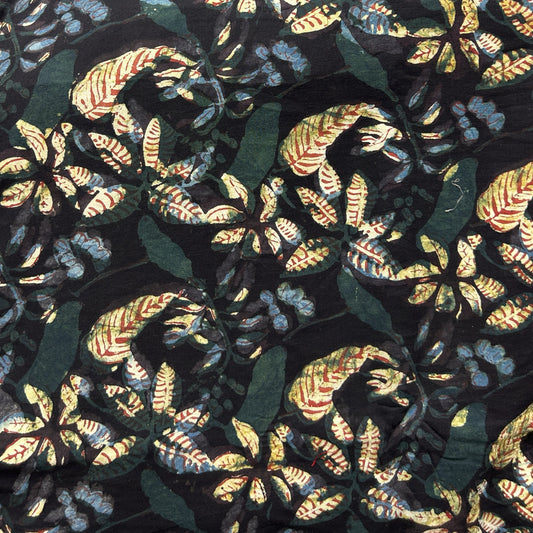 Dabu Black Floral Hand Block Printed Fabric