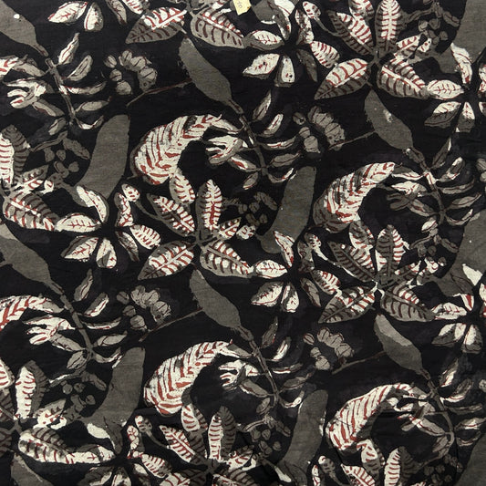 Dabu Black Floral Hand Block Printed Fabric