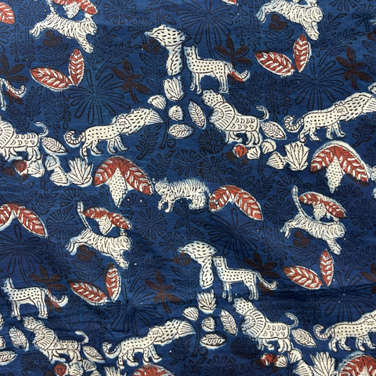 Dabu Blue Animal Motif Hand Block Printed Fabric