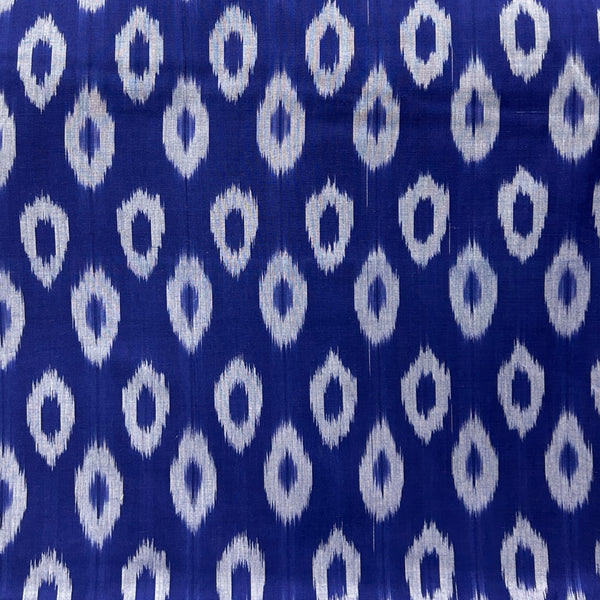Cotton Mercerised Ikkat Blue With White Woven Fabric