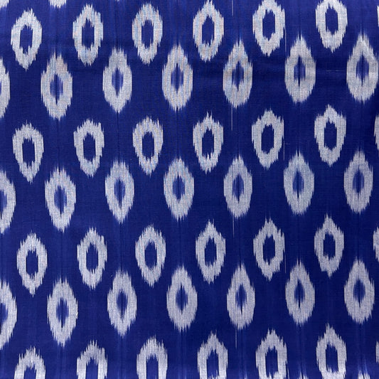 Cotton Mercerised Ikkat Blue With White Woven Fabric