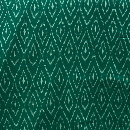 Cotton Mercerised Ikkat Dark Green With White Woven Fabric