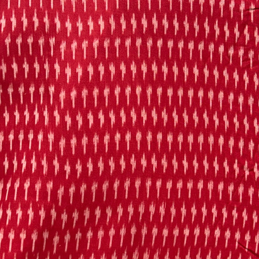Cotton Mercerised Ikkat Red With White Woven Fabric