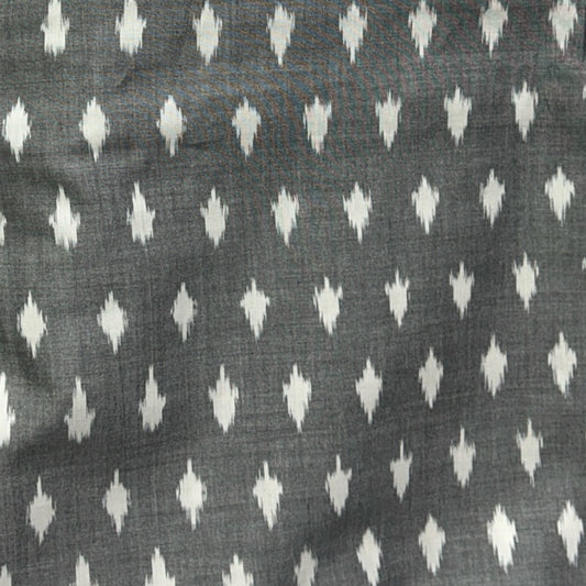 Cotton Mercerised Ikkat Grey With White Woven Fabric