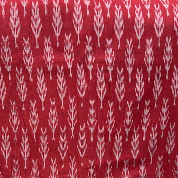 Cotton Mercerised Ikkat Red With White Woven Fabric