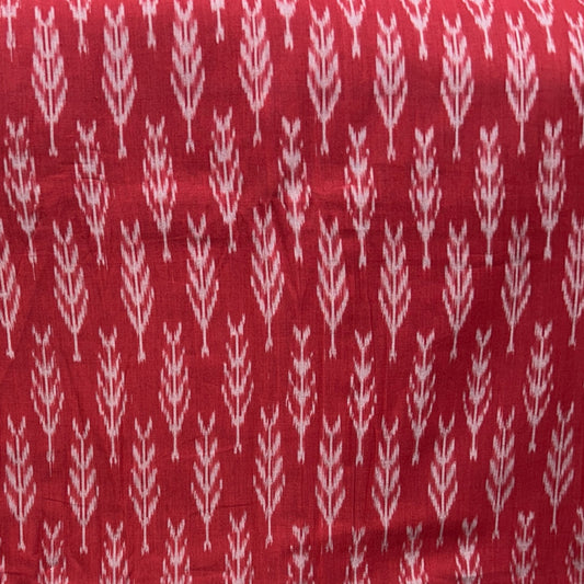 Cotton Mercerised Ikkat Red With White Woven Fabric