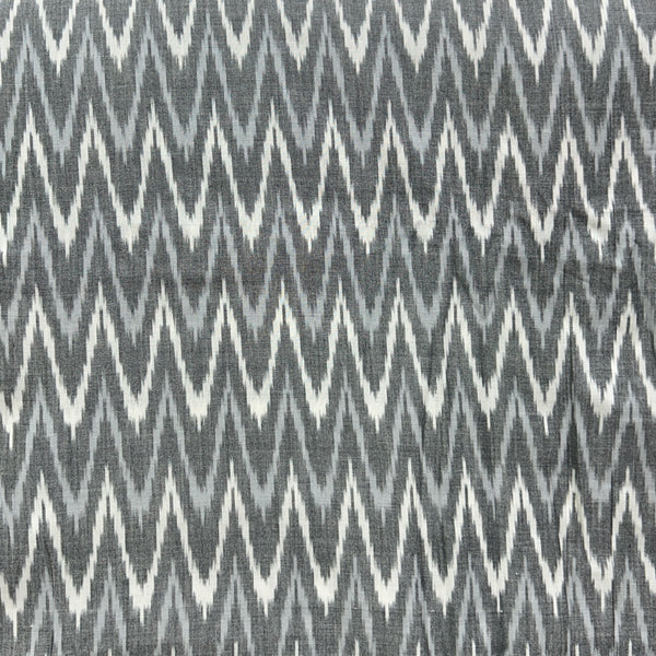 Cotton Mercerised Ikkat Grey With White Woven Fabric