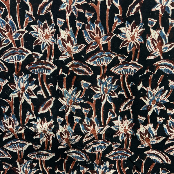 Kalamkari Black Floral Hand Block Printed Fabric