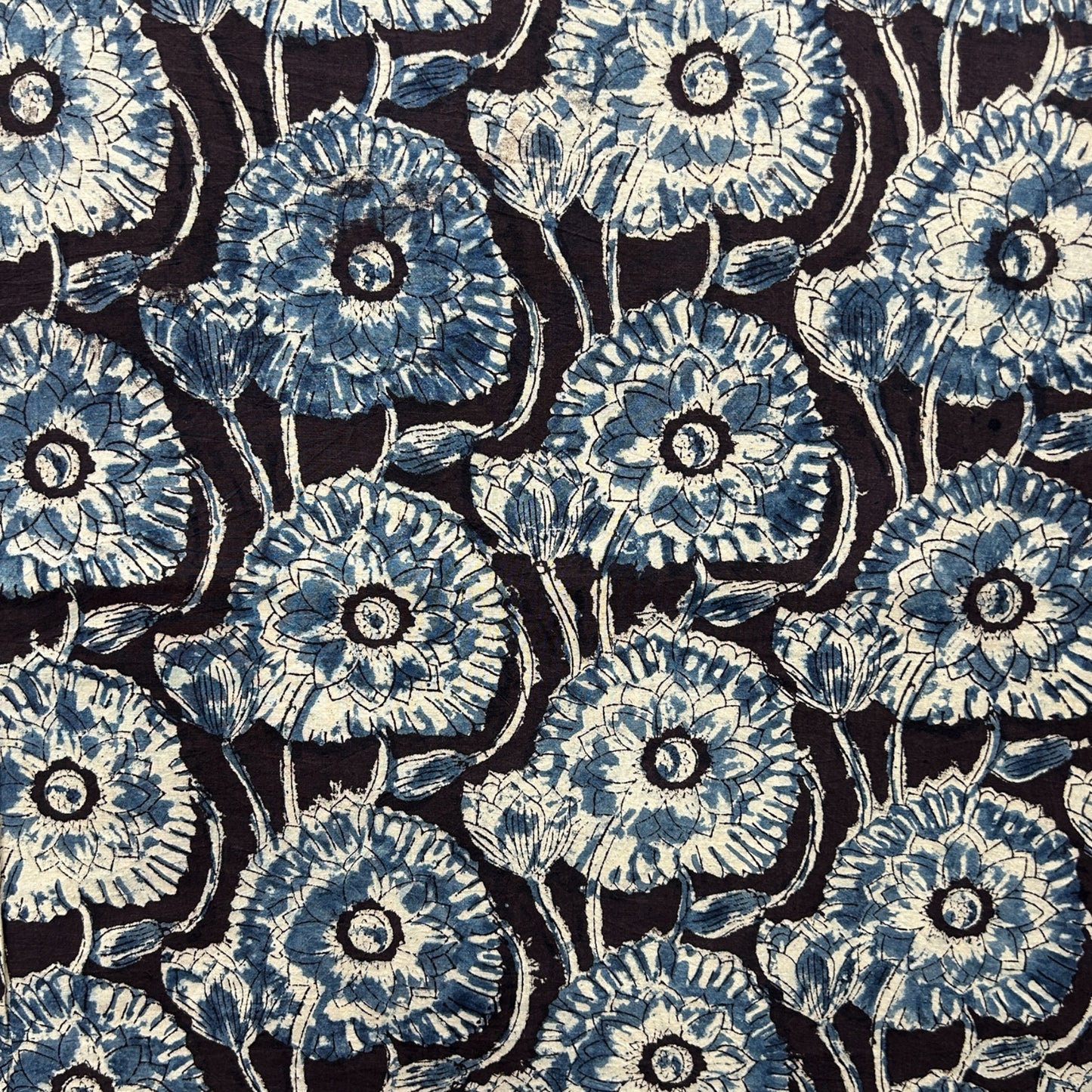 Kalamkari Black Floral Hand Block Printed Fabric