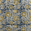 Kalamkari Blue Yellow Floral Hand Block Printed Fabric