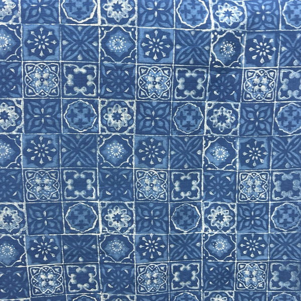 Dabu Blue Slub Cotton Floral Hand Block Printed Fabric