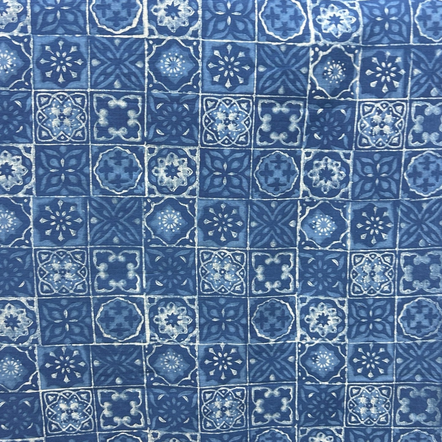 Dabu Blue Slub Cotton Floral Hand Block Printed Fabric