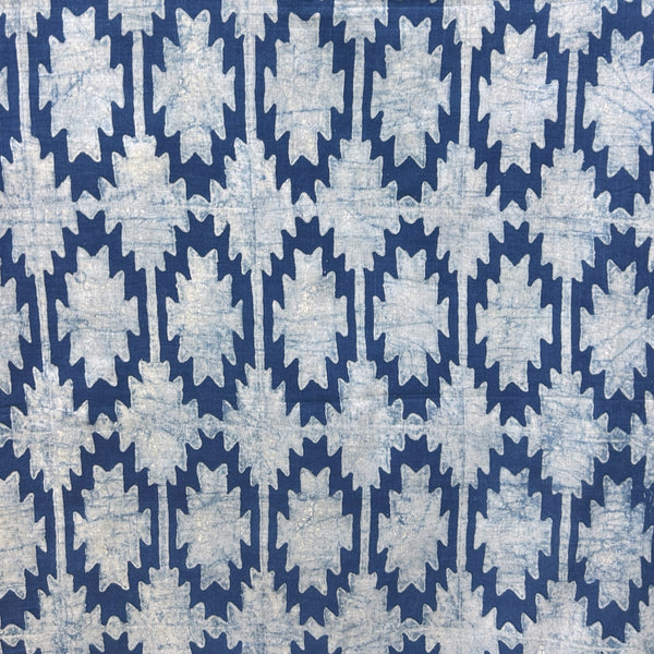 Dabu Blue Slub Cotton Geometric Hand Block Printed Fabric