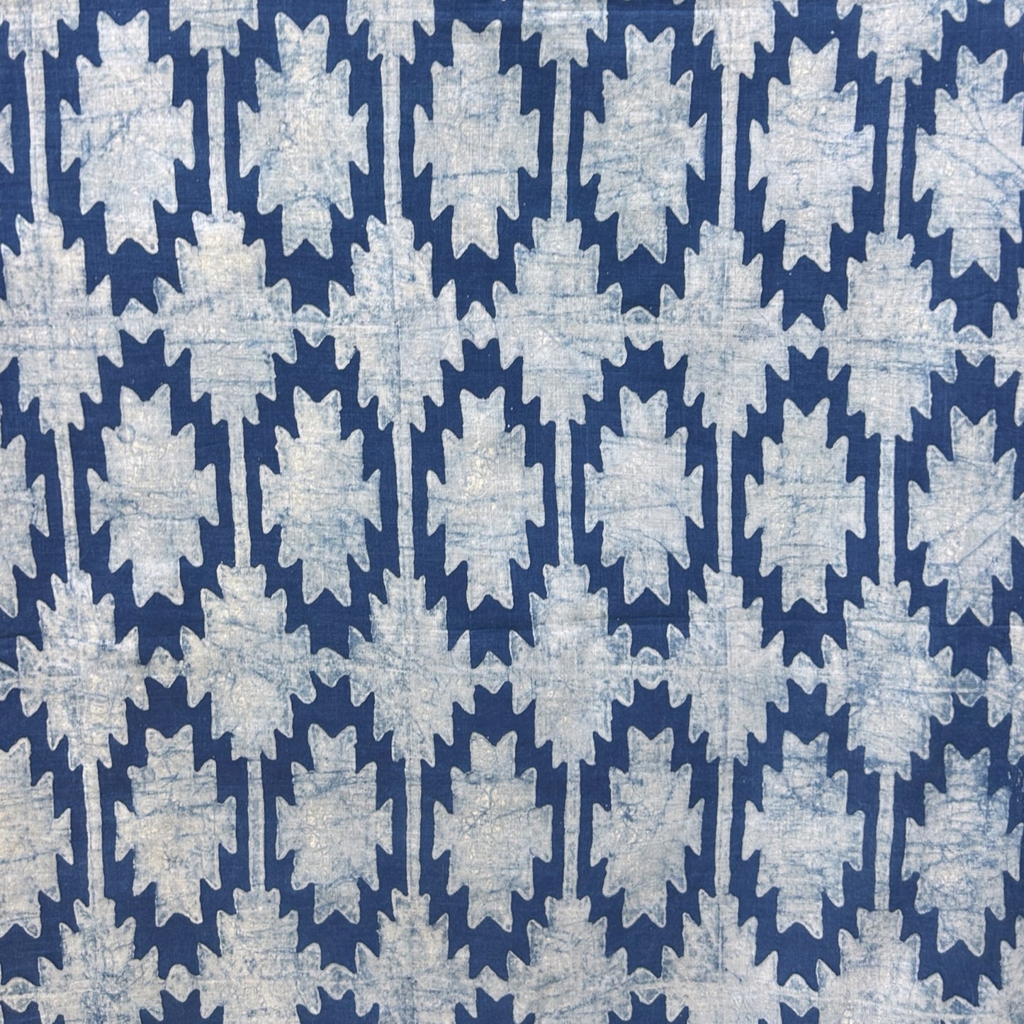 Dabu Blue Slub Cotton Geometric Hand Block Printed Fabric