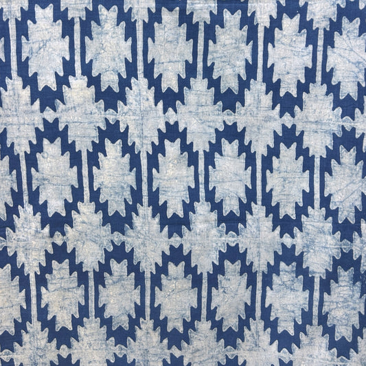 Dabu Blue Slub Cotton Geometric Hand Block Printed Fabric