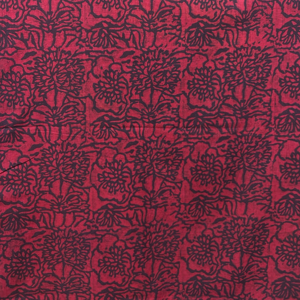 Dabu Red Slub Cotton Floral Hand Block Printed Fabric