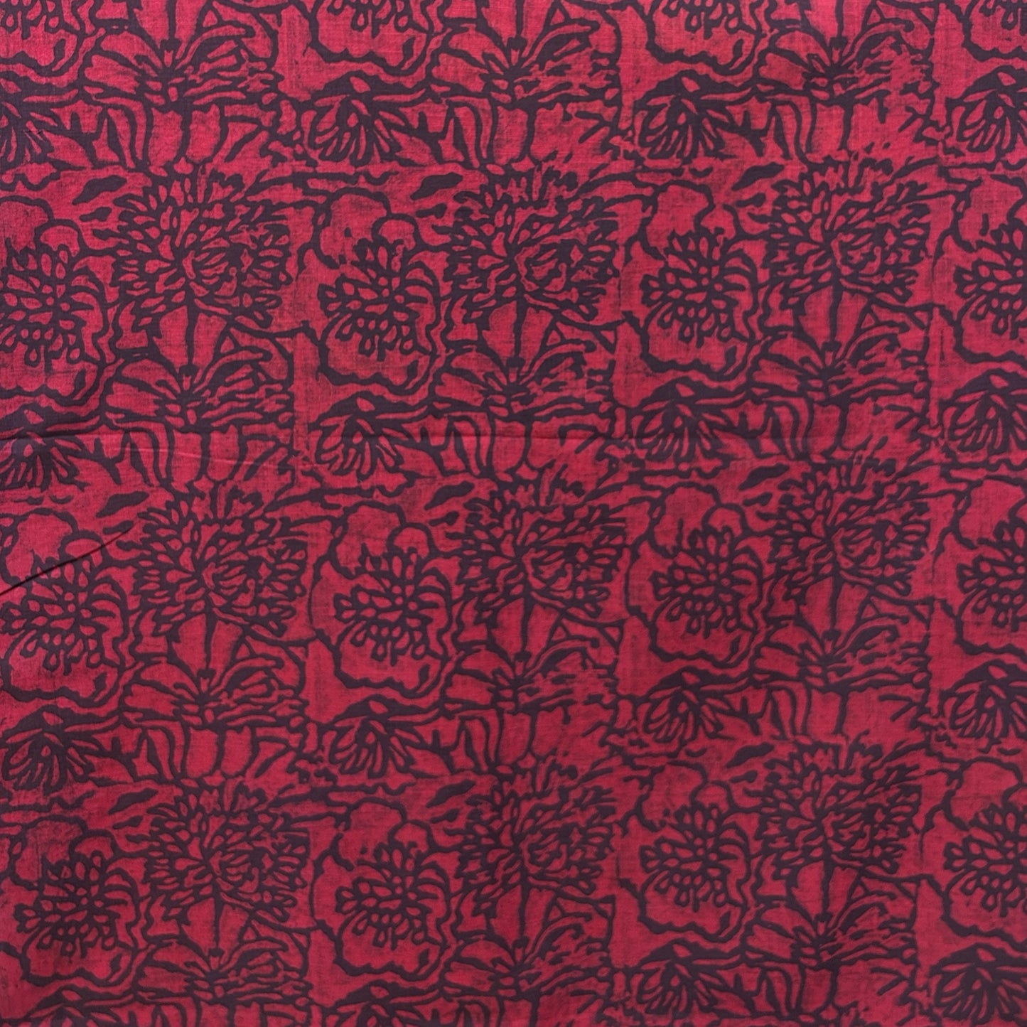 Dabu Red Slub Cotton Floral Hand Block Printed Fabric
