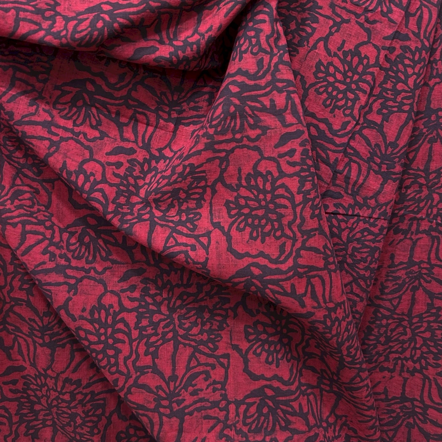 Dabu Red Slub Cotton Floral Hand Block Printed Fabric