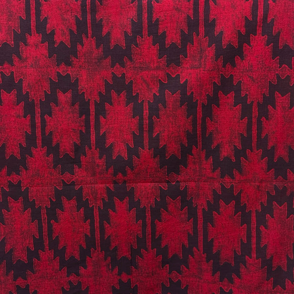 Dabu Red Slub Cotton Geometric Hand Block Printed Fabric
