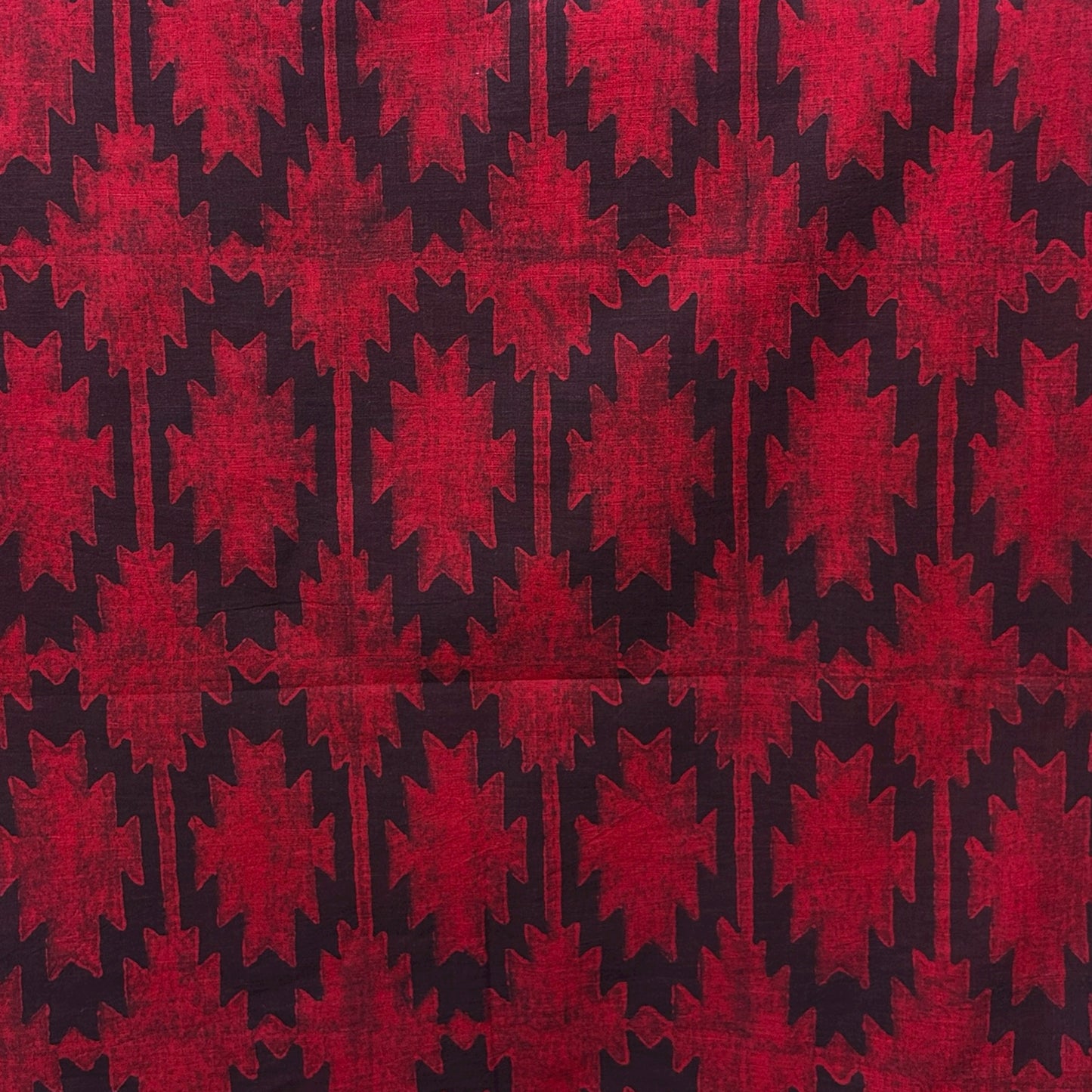 Dabu Red Slub Cotton Geometric Hand Block Printed Fabric