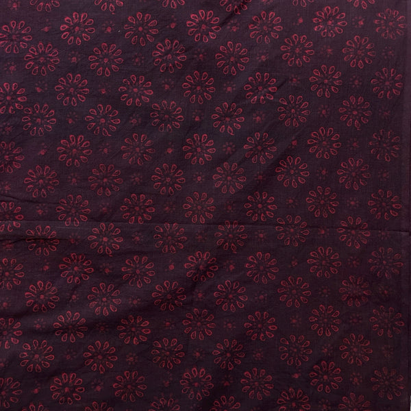 Dabu Red Slub Cotton Floral Hand Block Printed Fabric