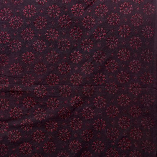 Dabu Red Slub Cotton Floral Hand Block Printed Fabric
