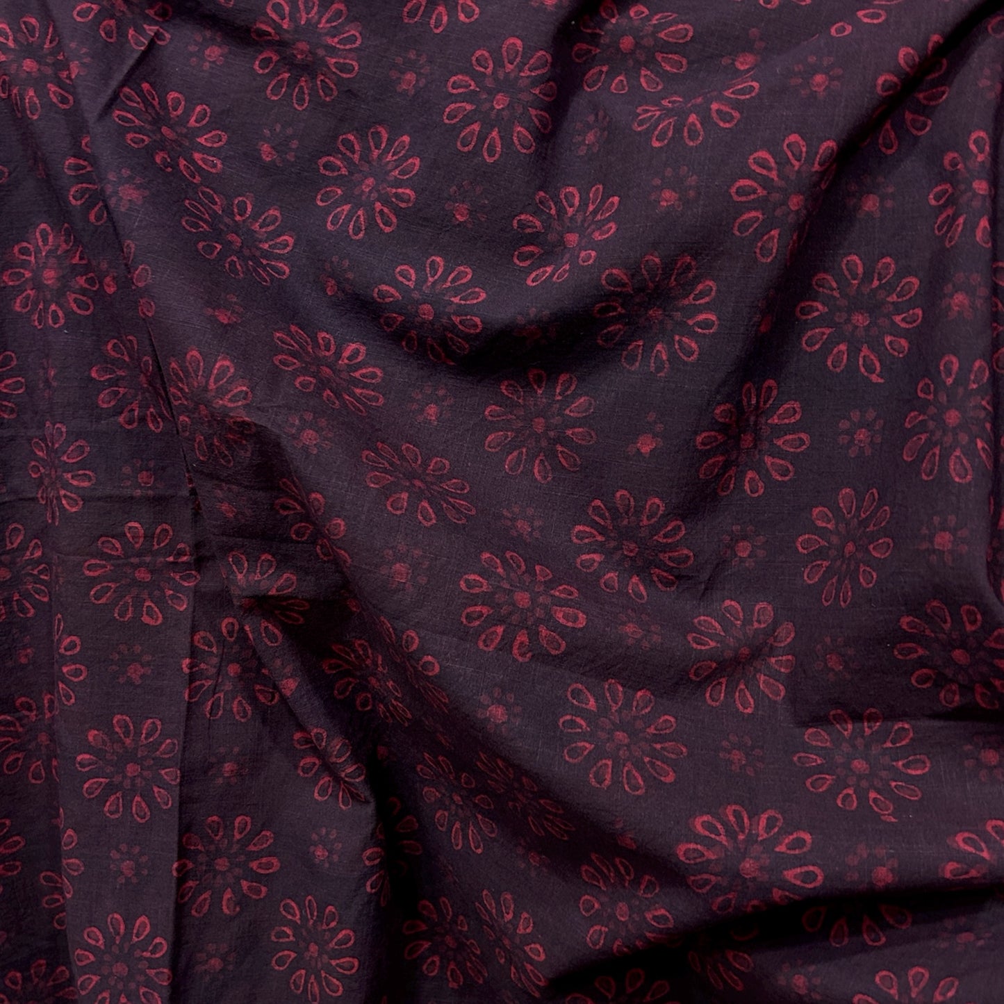 Dabu Red Slub Cotton Floral Hand Block Printed Fabric