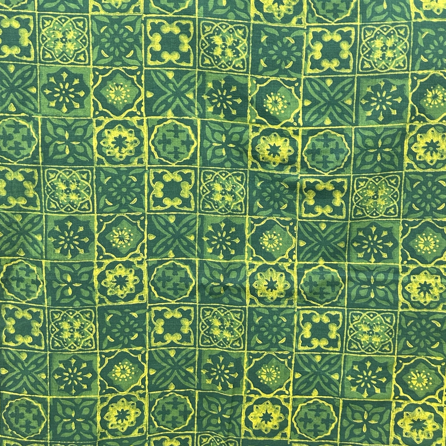 Dabu Green Slub Cotton Floral Hand Block Printed Fabric