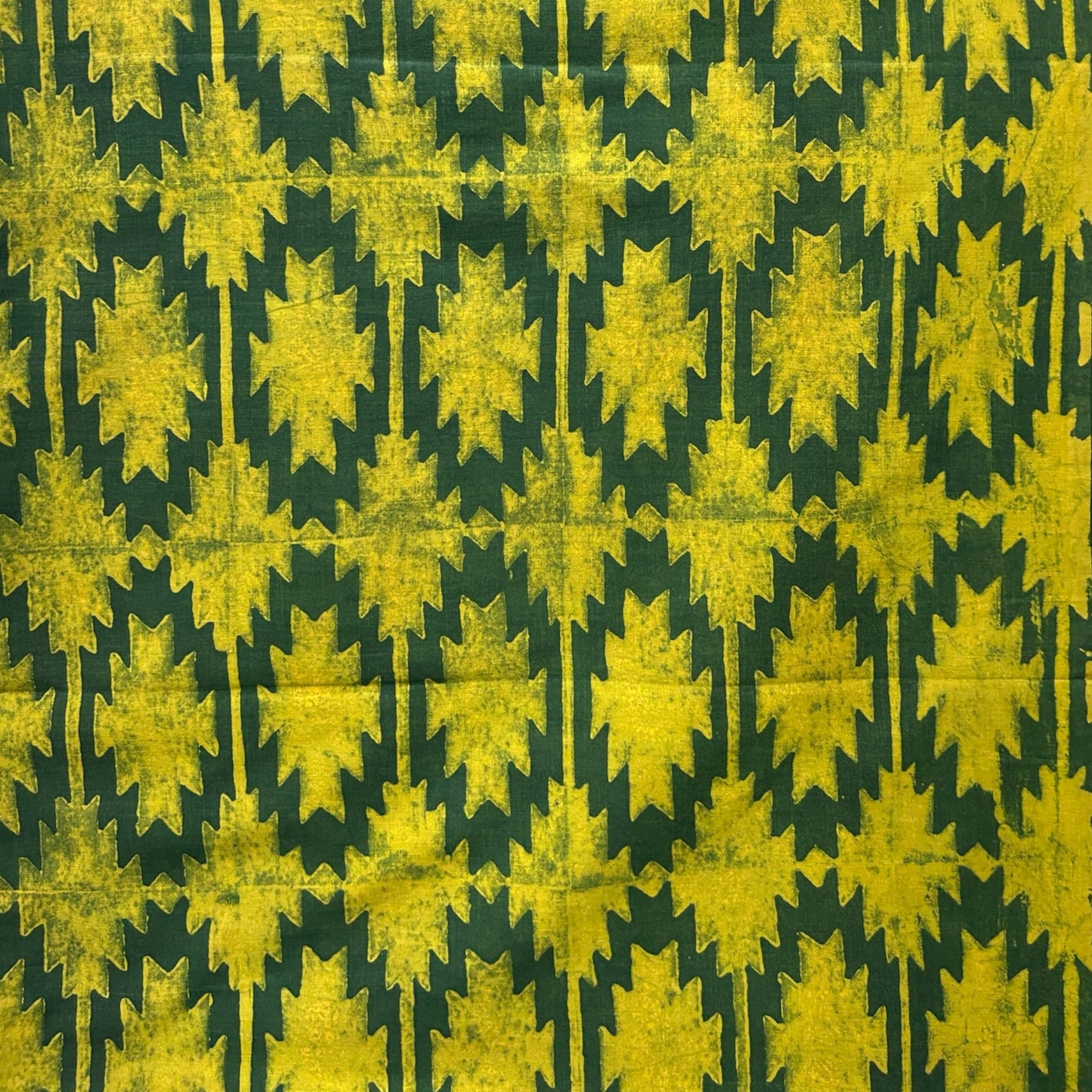 Dabu Green Slub Cotton Geometric Hand Block Printed Fabric