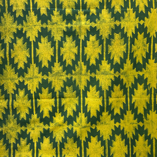 Dabu Green Slub Cotton Geometric Hand Block Printed Fabric