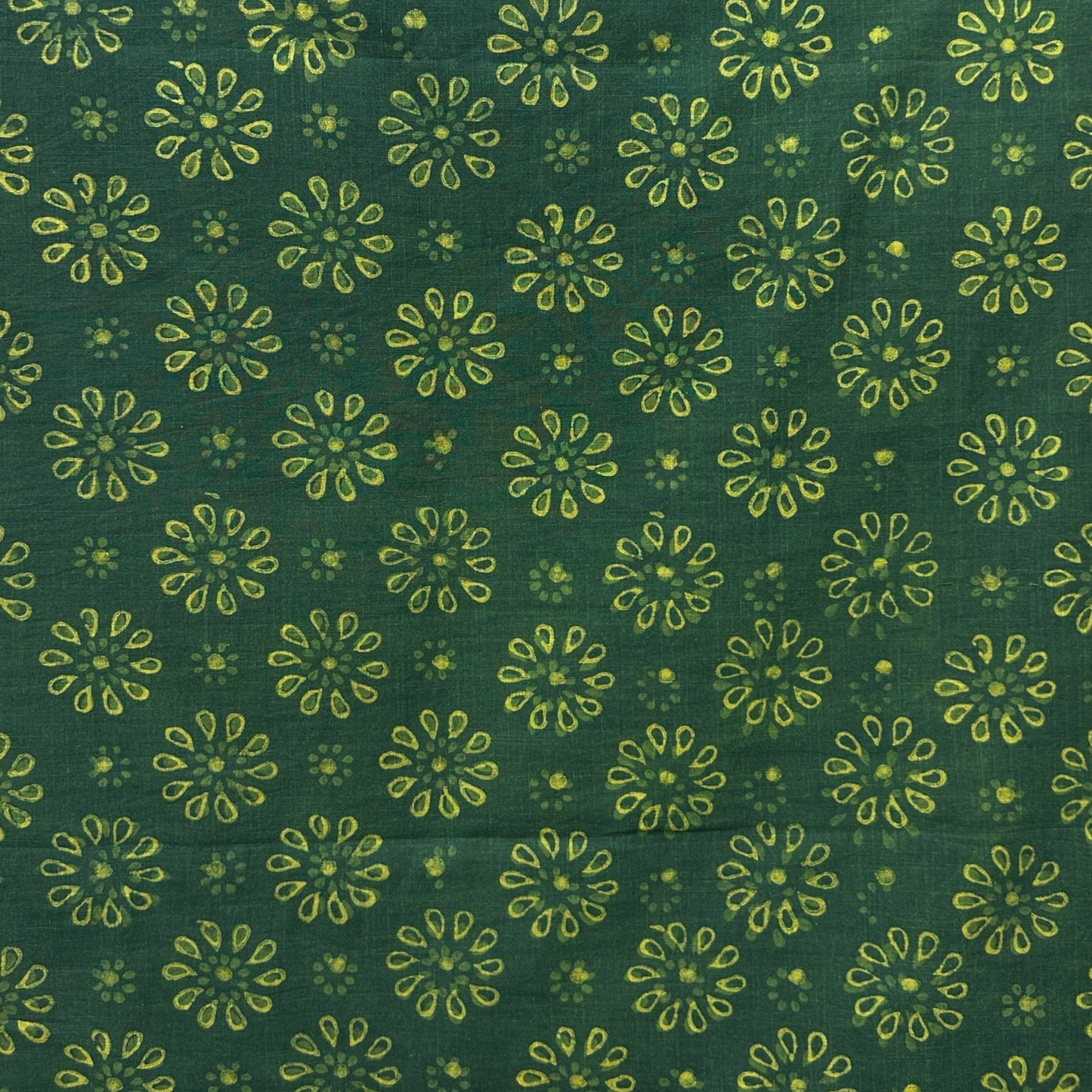 Dabu Green Slub Cotton Floral Hand Block Printed Fabric