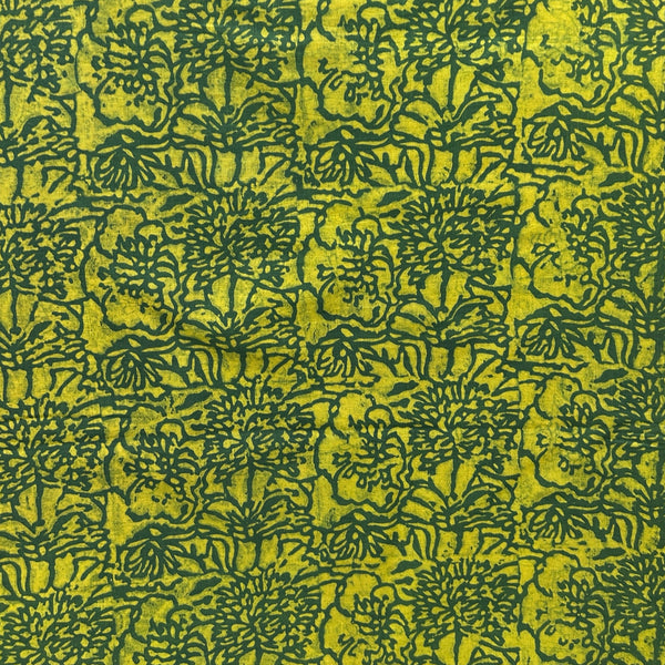Dabu Green Slub Cotton Floral Hand Block Printed Fabric