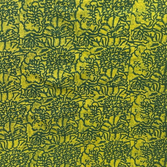 Dabu Green Slub Cotton Floral Hand Block Printed Fabric