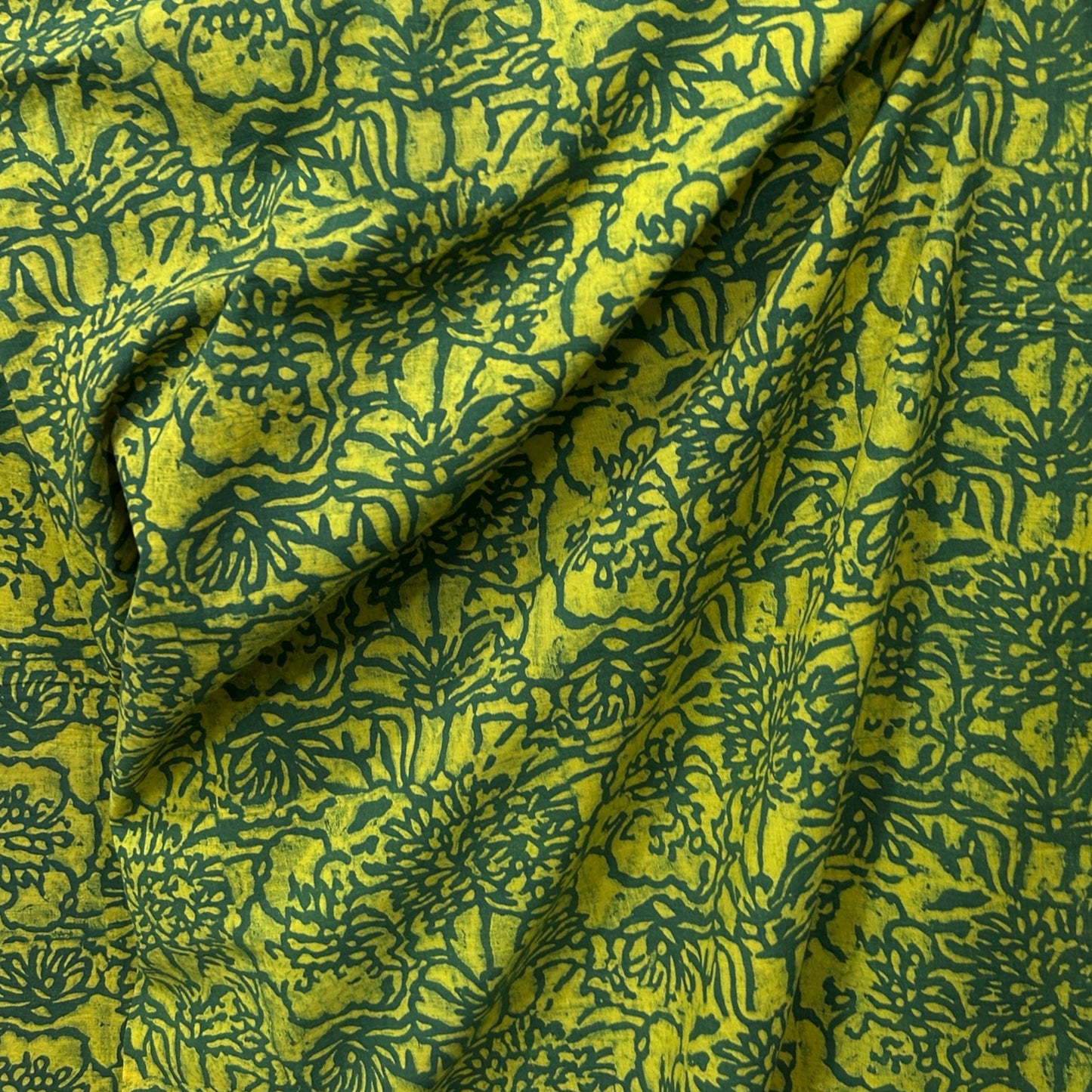 Dabu Green Slub Cotton Floral Hand Block Printed Fabric