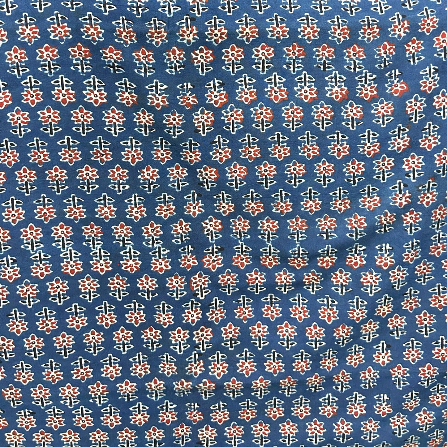 Ajrakh Blue Floral Hand Block Printed Fabric