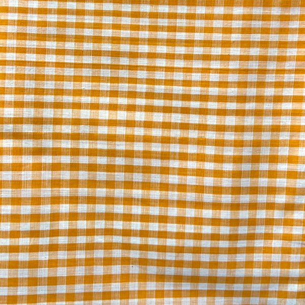 Mangalgiri Orange Checks Handloom Cotton Fabric