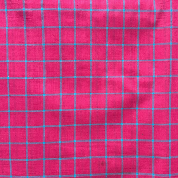 Mangalgiri Pink with Blue Checks Handloom Cotton Fabric