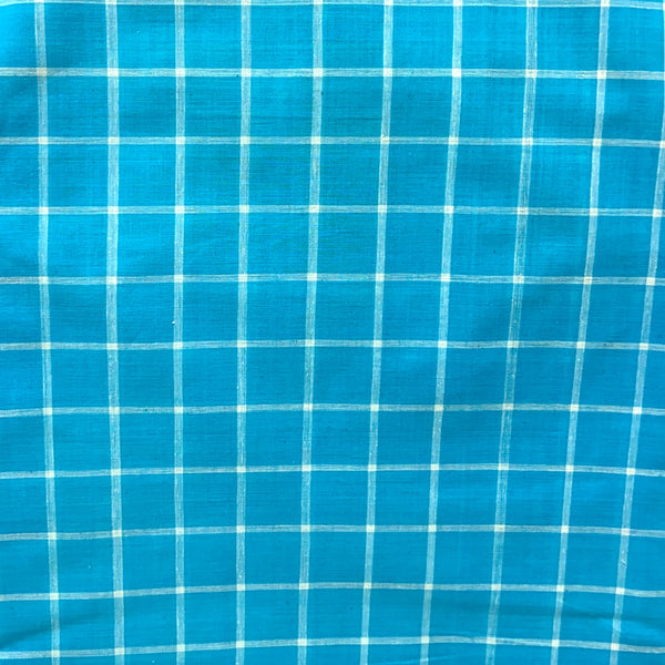 Mangalgiri Blue with White Checks Handloom Cotton Fabric