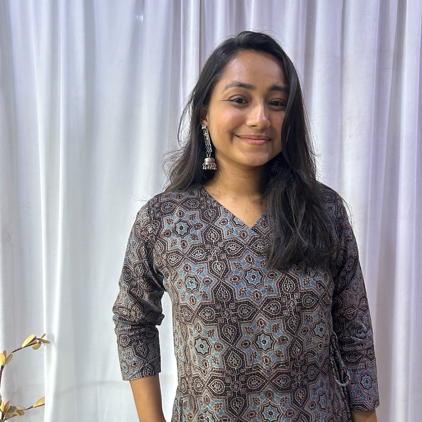 Ajrakh Black Floral Hand Block Printed Angrakha