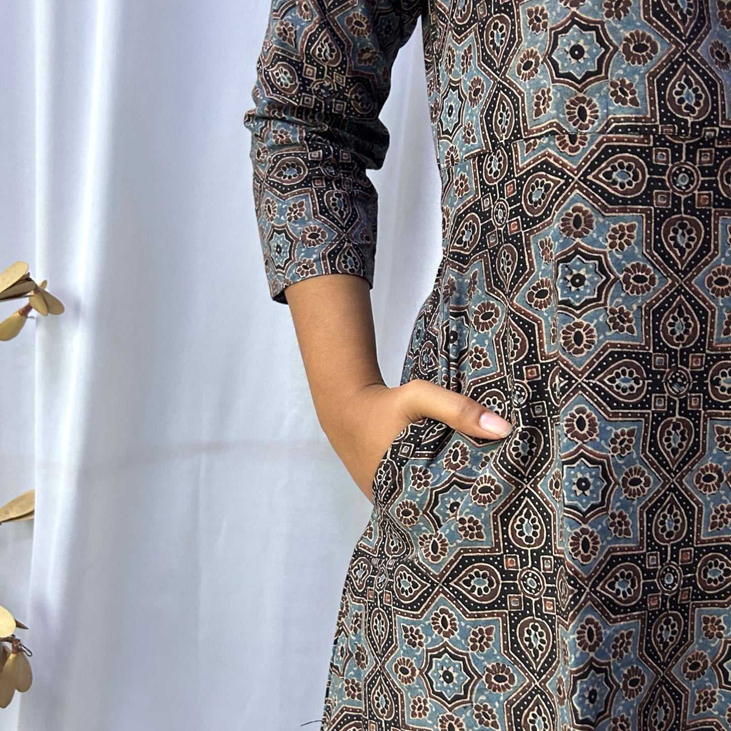 Ajrakh Black Floral Hand Block Printed Angrakha